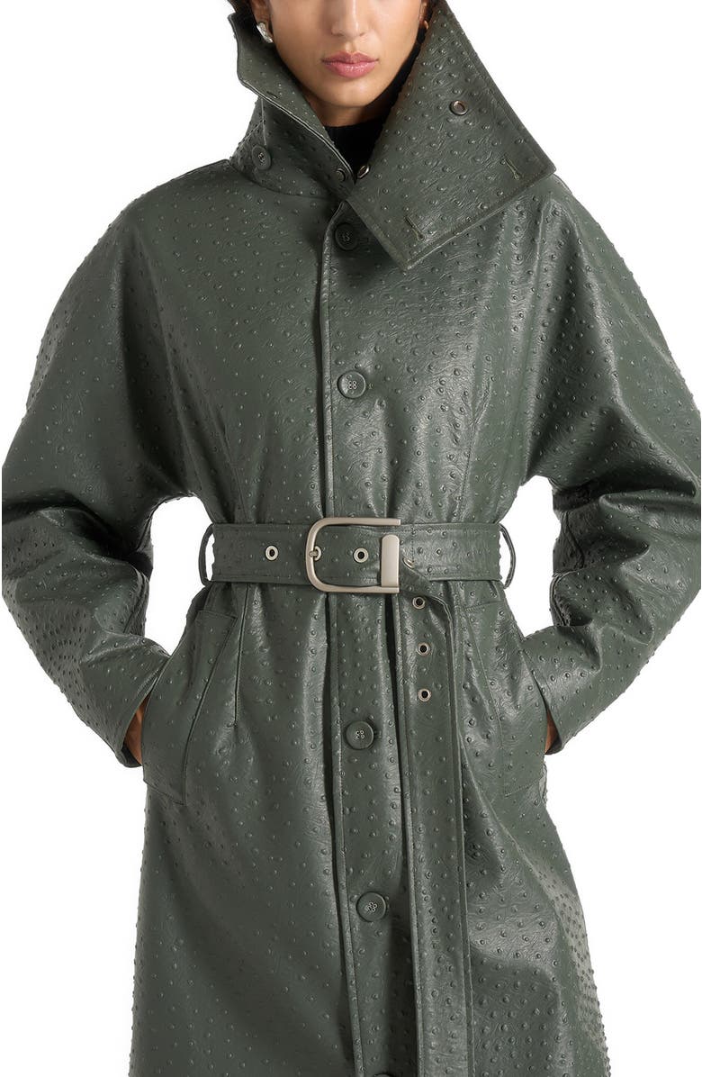 Manière De Voir Leyna Ostrich Hourglass Belted Coat, Alternate, color, Sage