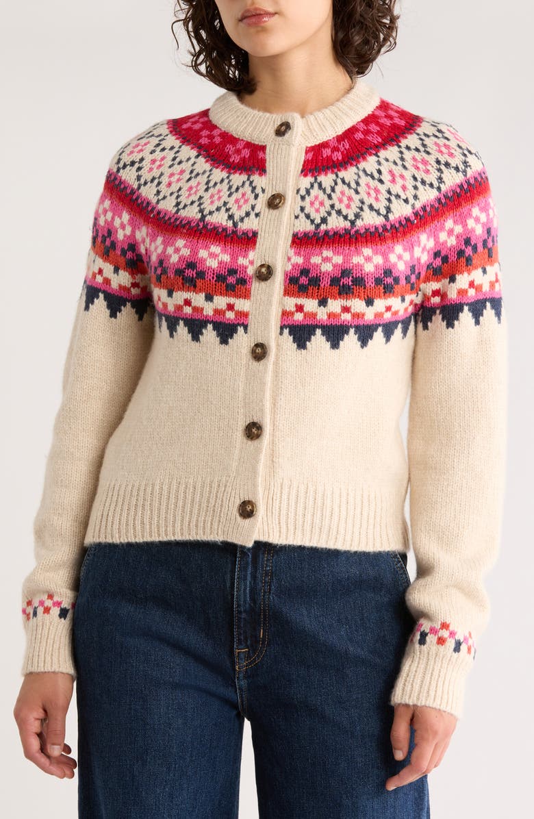 Marine Layer Fiorella Fair Isle Cardigan, Alternate, color, Warm Fair Isle