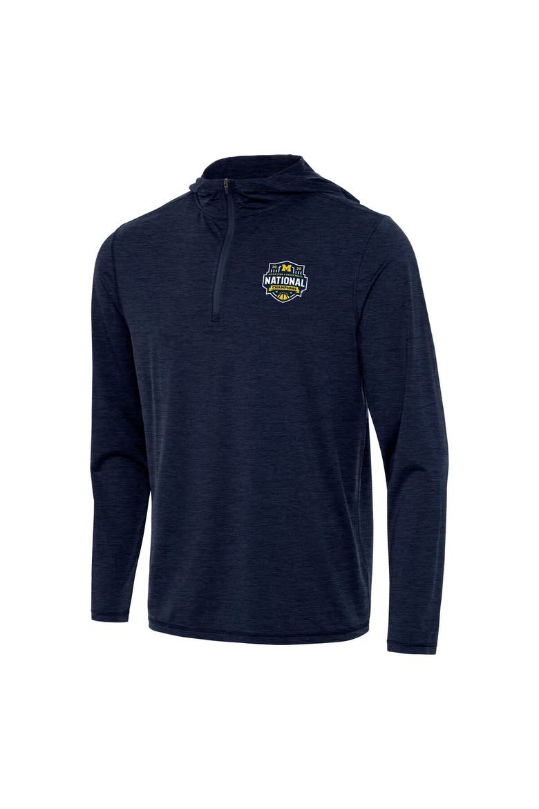 Men's Antigua  Navy Michigan Wolverines 2026 NCAA Men's Basketball National Champions Tidy Quarter-Zip Hoodie, Alternate, color, Navy