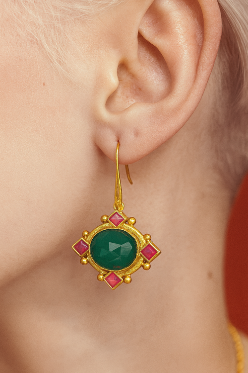 Ottoman Hands Raina Emerald And Pink Crystal Drop Earrings In Gold