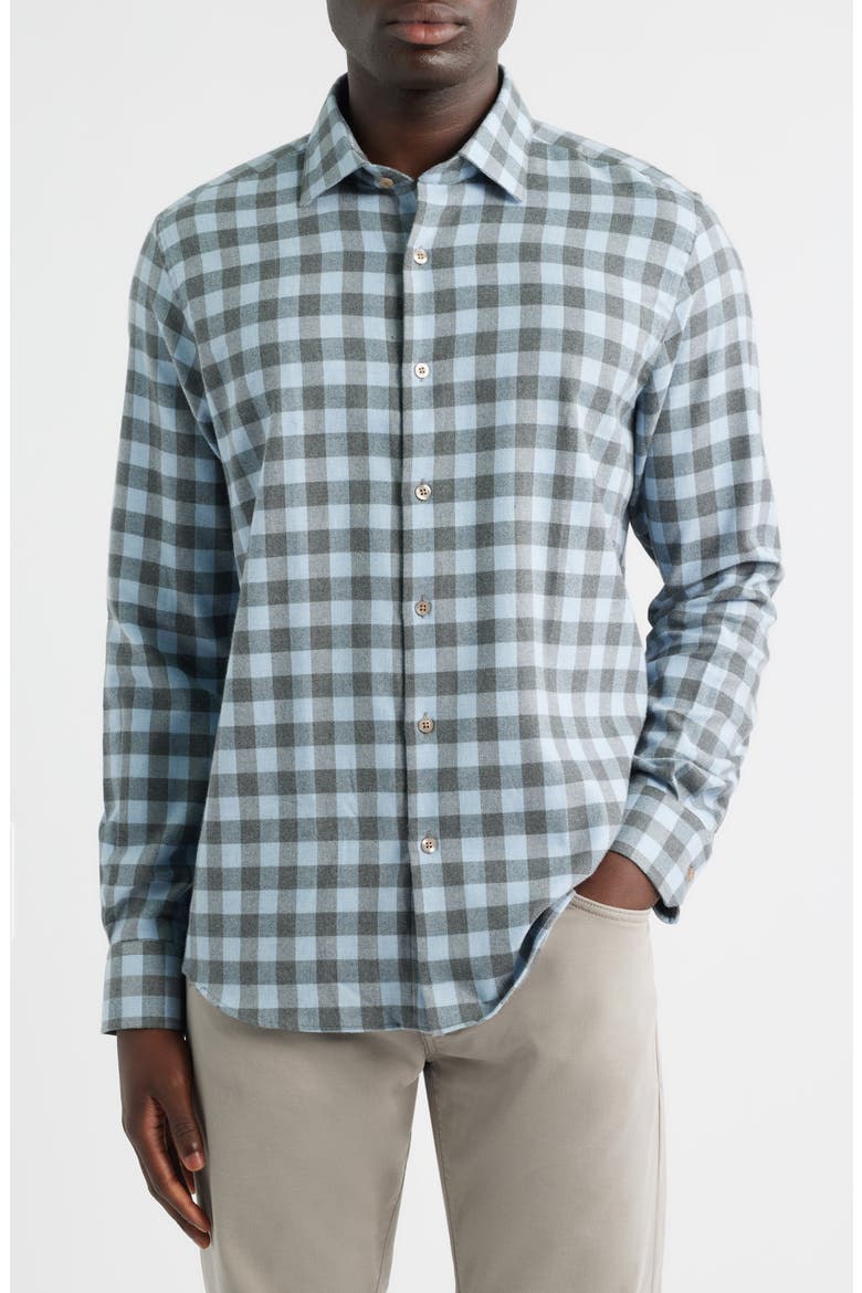 Canclini Regular Fit Check Cotton Mélange Flannel Button-Up Shirt, Main, color, SKY
