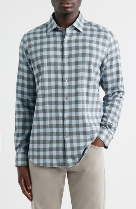 Canclini Regular Fit Check Cotton Mélange Flannel Button-Up Shirt