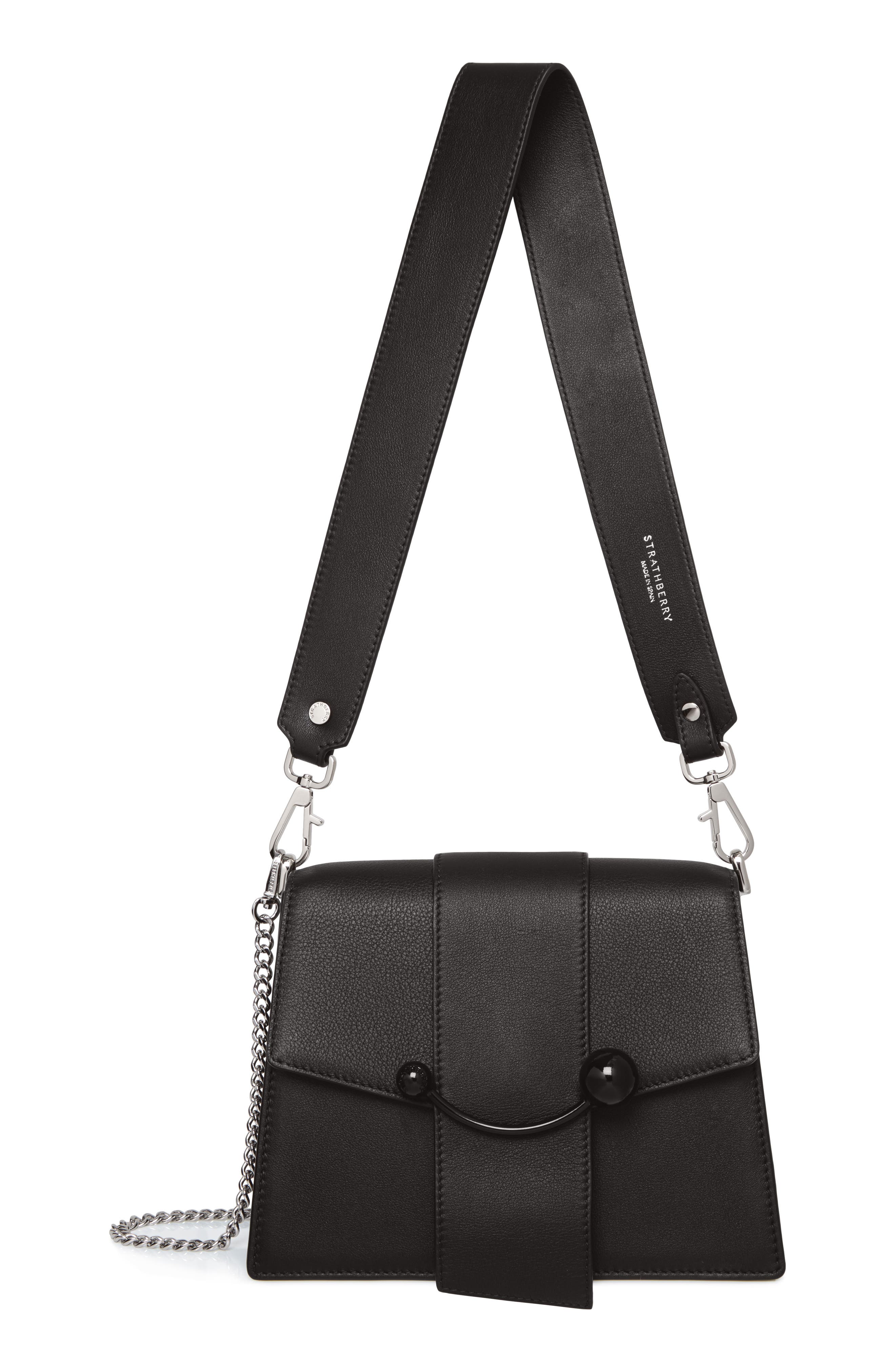 Strathberry Box Crescent Calfskin Leather Shoulder Bag, Main, color, 