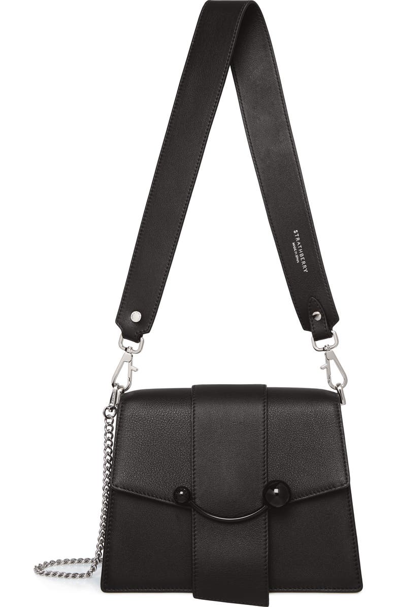 Strathberry Box Crescent Calfskin Leather Shoulder Bag, Main, color,