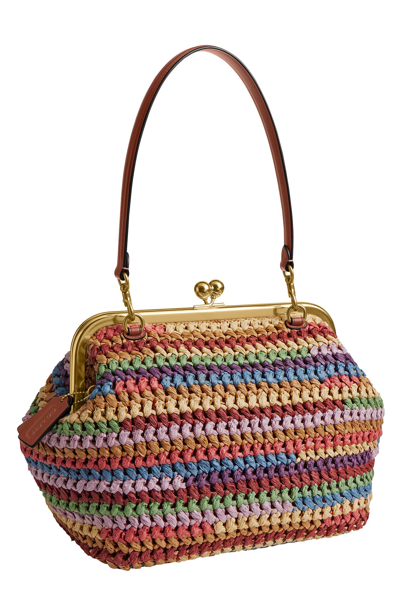 COACH Kiss Lock Frame Large Weave Straw Clutch, Alternate, color, Multicolored