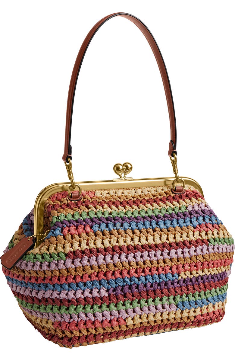 COACH Kiss Lock Frame Large Weave Straw Clutch, Alternate, color, Multicolored