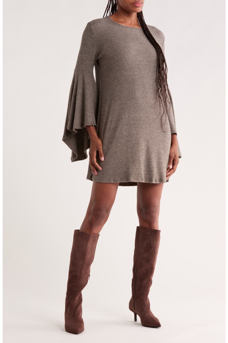 Flare Sleeve Minidress, Main, color, HEATHER BROWN