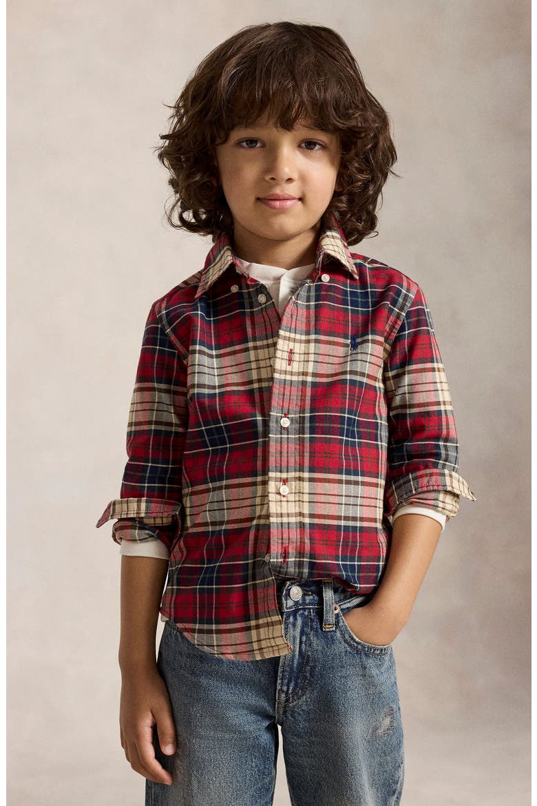 Kids' Cotton Oxford Button-Down Shirt, Alternate, color, RED NAVY MULTI