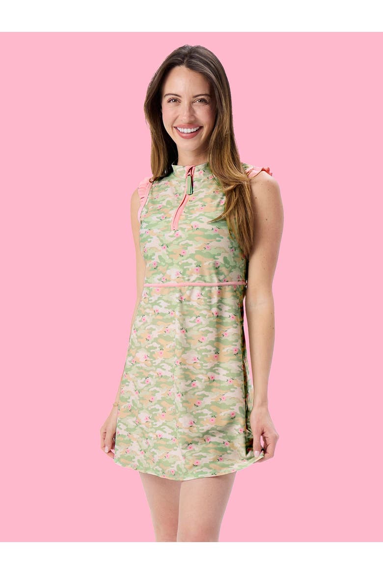 UPF50+ Active Sleeveless Zip Ruffle Sleeve Dress & Bike Short Set, Alternate, color, Sage Blossom Camo