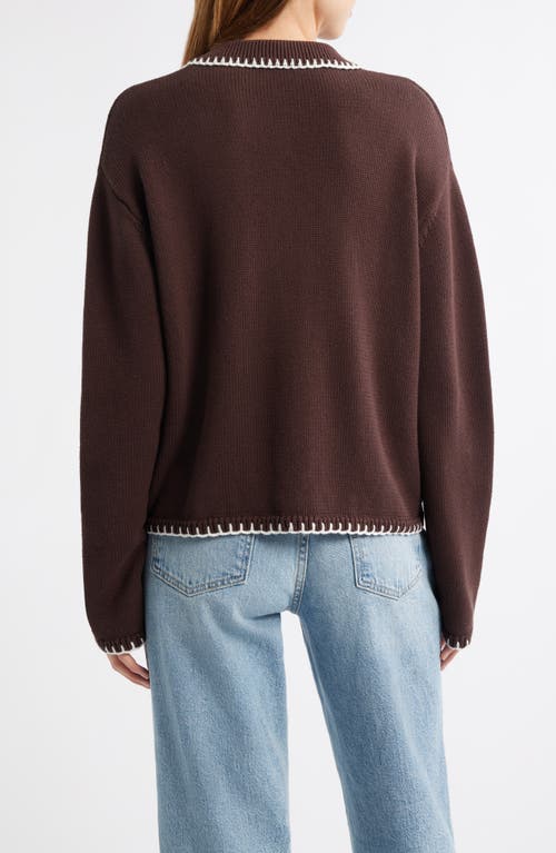 Rails Rayleen Cardigan Brown Ivory Blanket Stitch In Brown