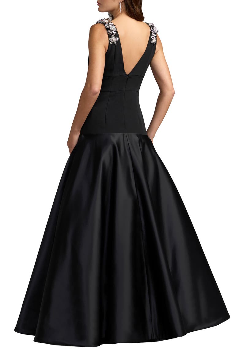Crepe And Satin Plunging V-Neck Ballgown, Alternate, color, Black