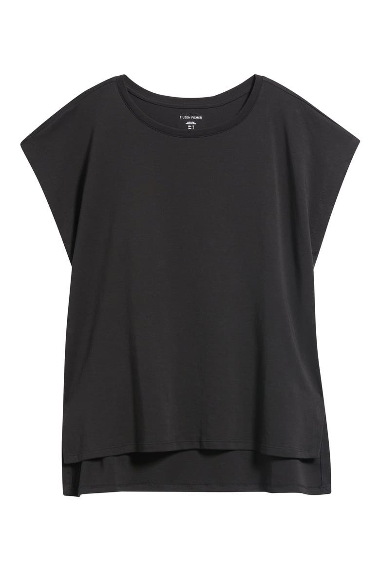 Jewel Neck Organic Cotton Pajama Top, Alternate, color, BLACK