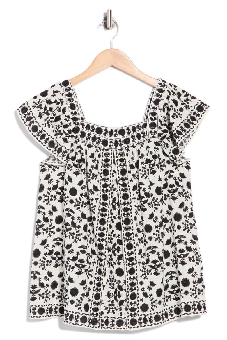 Flutter Sleeve Top, Alternate, color, CREAM/ BLACK STITCH FLORAL