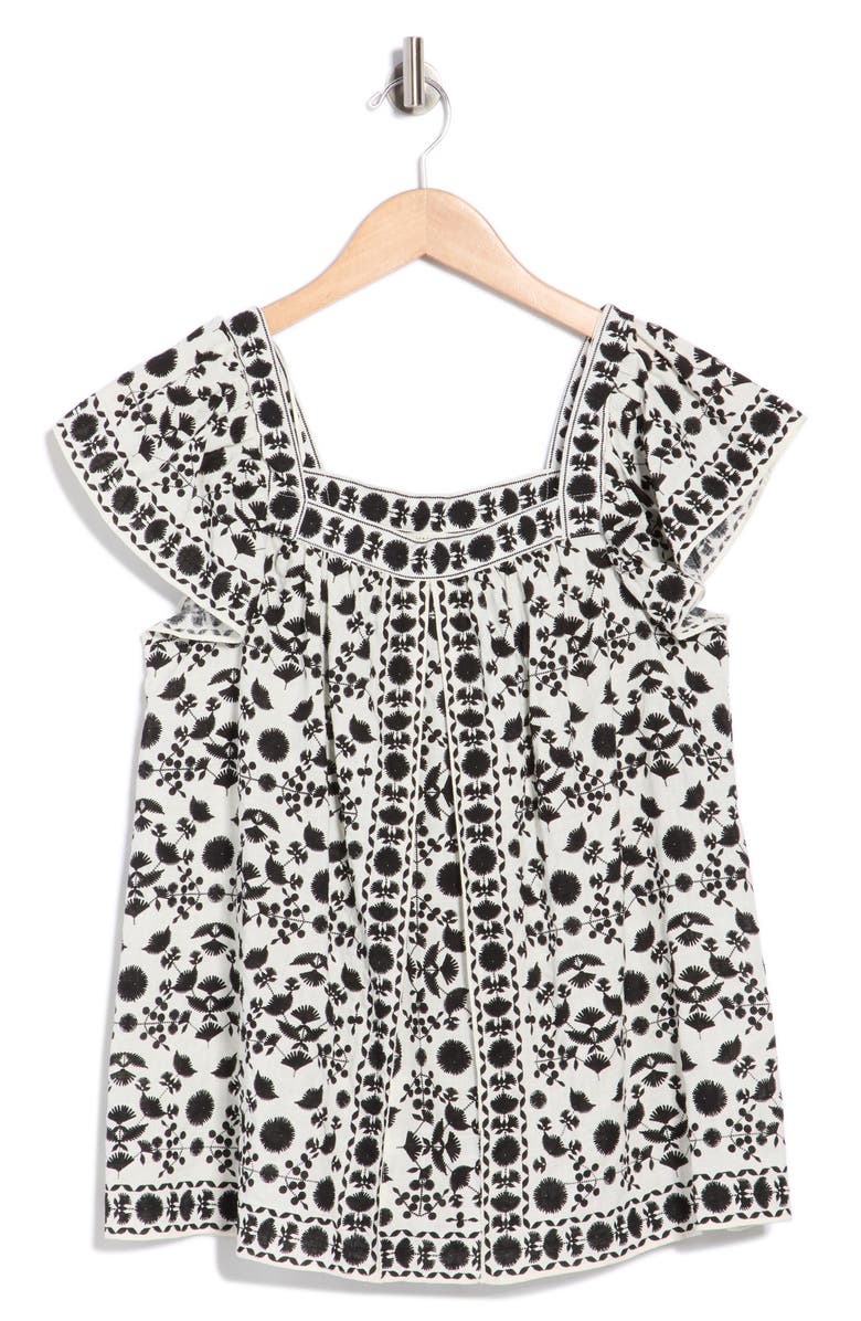 MAX STUDIO Flutter Sleeve Top, Main, color, Cream/ Black Stitch Floral