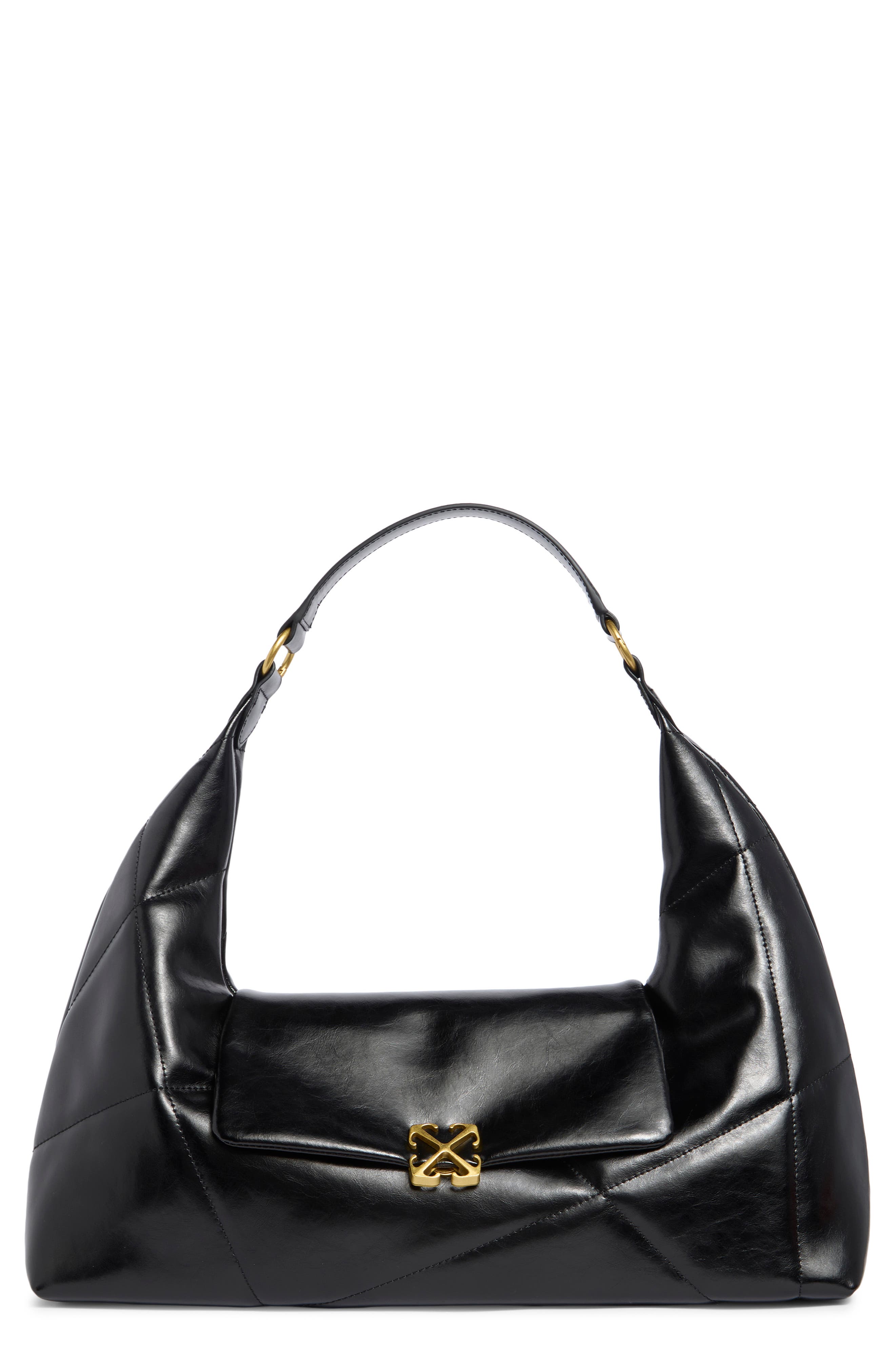 Jitney Patchwork Leather Shoulder Bag, Main, color, BLACK