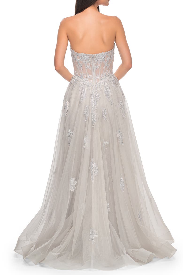 Gorgeous Lace A-Line Dress with Rhinestone Lace Details, Alternate, color, Silver