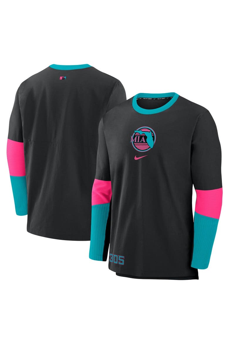 Men's Nike Black Miami Marlins 2025 City Connect Authentic Collection Player Tri-Blend Performance Long Sleeve T-Shirt, Alternate, color, Black