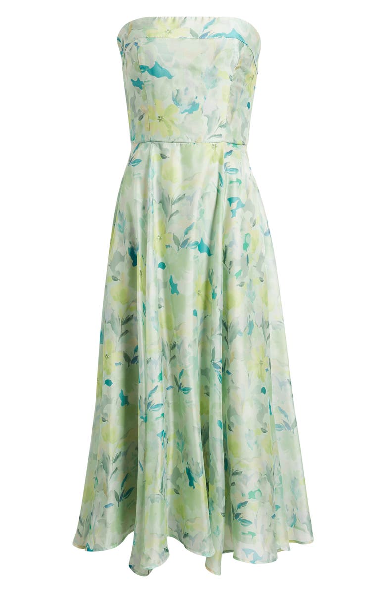 Lulus Elena Floral Print Strapless Midi Dress, Alternate, color, Mint Multi