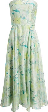 Lulus Elena Floral Print Strapless Midi Dress