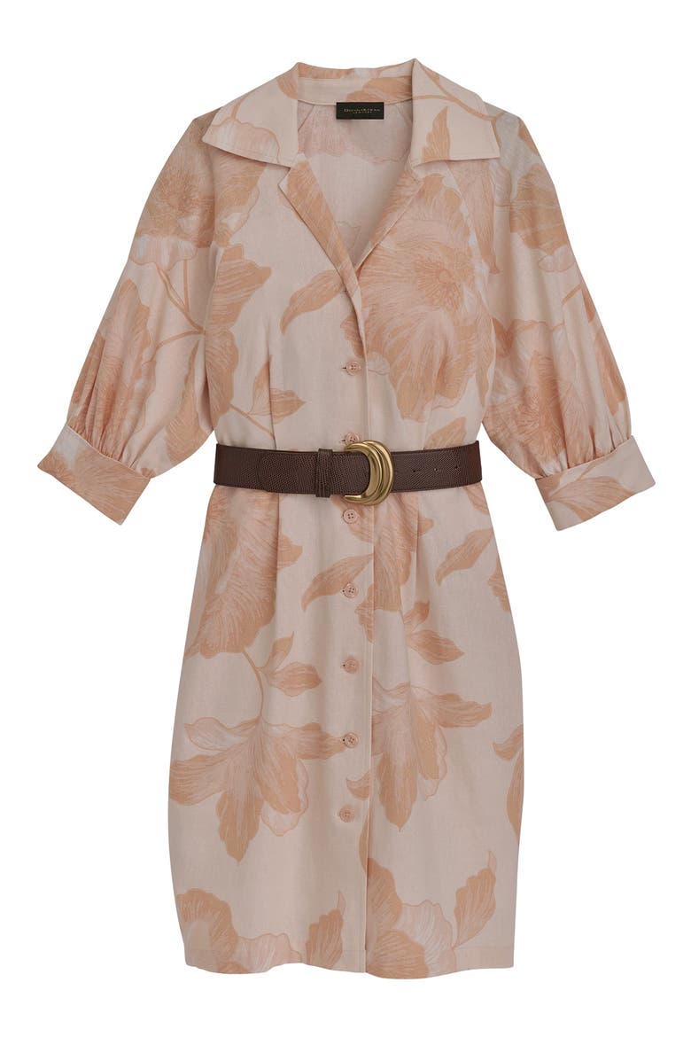 Belted Linen Blend Shirtdress, Alternate, color, SCALLOP SHELL APRICOT