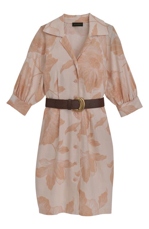 Donna Karan New York Belted Linen Blend Shirtdress In Scallop Shell Apricot