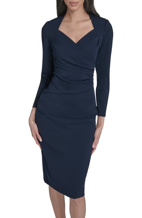 Calvin Klein Stretch Crepe Midi Sheath Dress In Blue