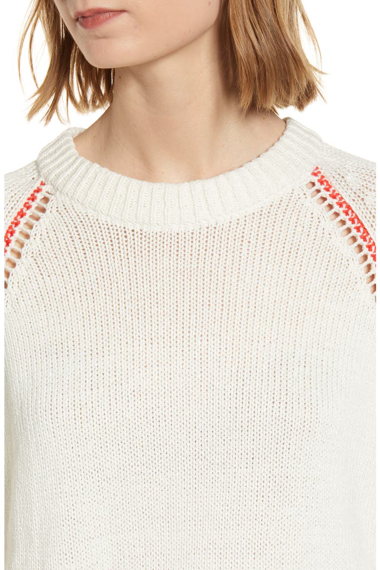 Contrast Stitch Slouchy Sweater, Alternate, color, NATURAL WHITE AND HOT RED