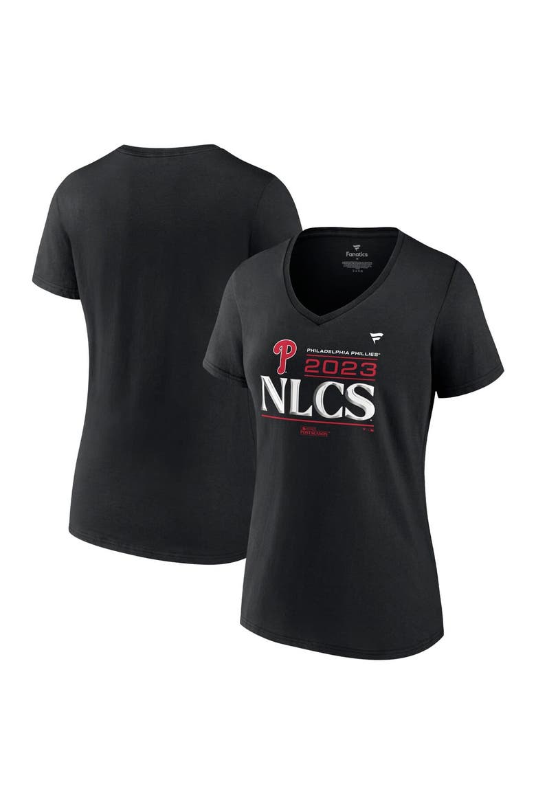 Women's Fanatics Branded  Black Philadelphia Phillies 2023 Division Series Winner Locker Room Plus Size V-Neck T-Shirt, Alternate, color, Black