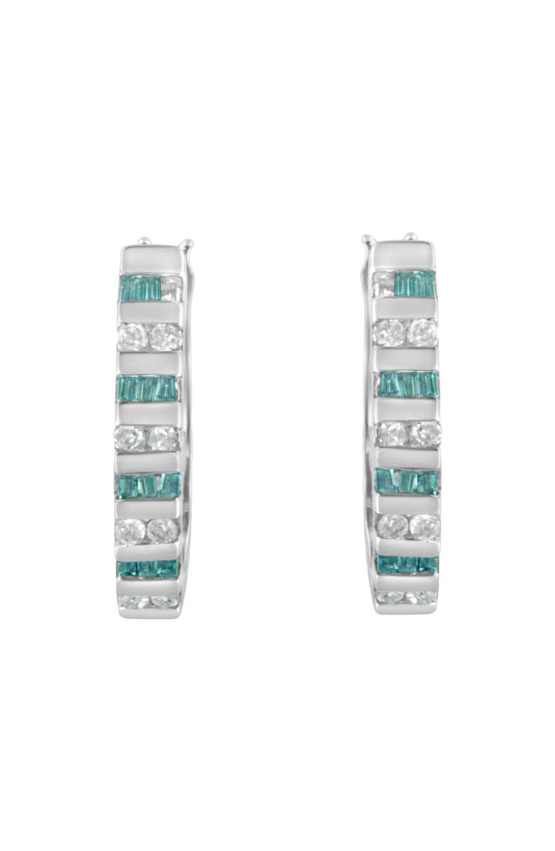 Haus of Brilliance 10k White Gold Round and Blue Baguette 1/2 Ct Diamond Hoop Earrings, Alternate, color, White