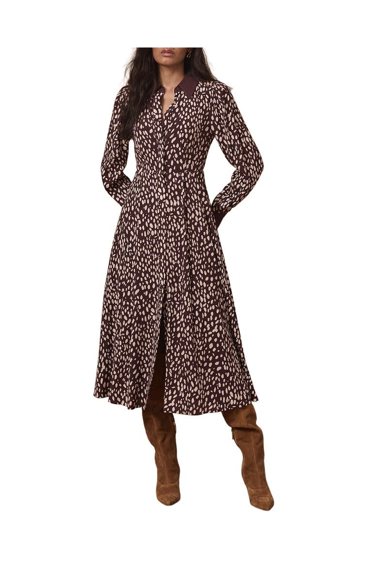 Printed Contrast Midi Shirt Dress, Alternate, color, Burgundy