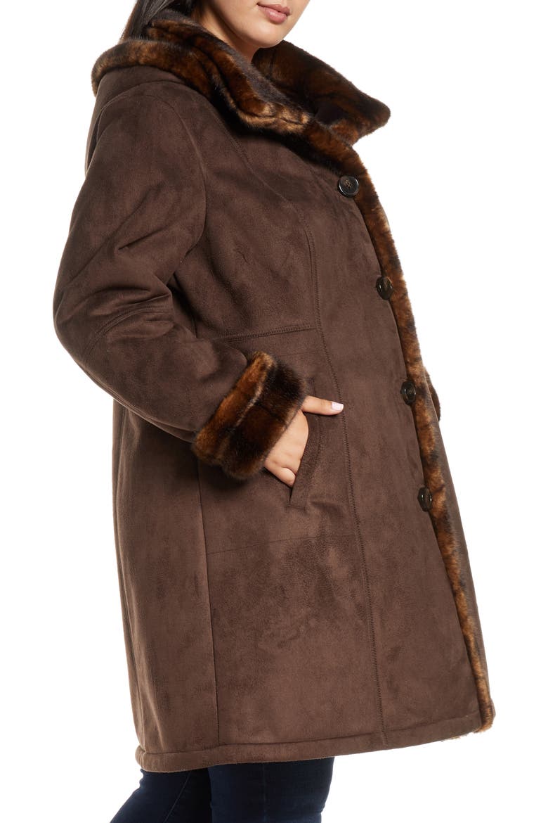 Faux Fur Lined Hooded Coat, Alternate, color, CHOCOLATE