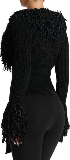 Fringe Tie Waist Chenille Cardigan