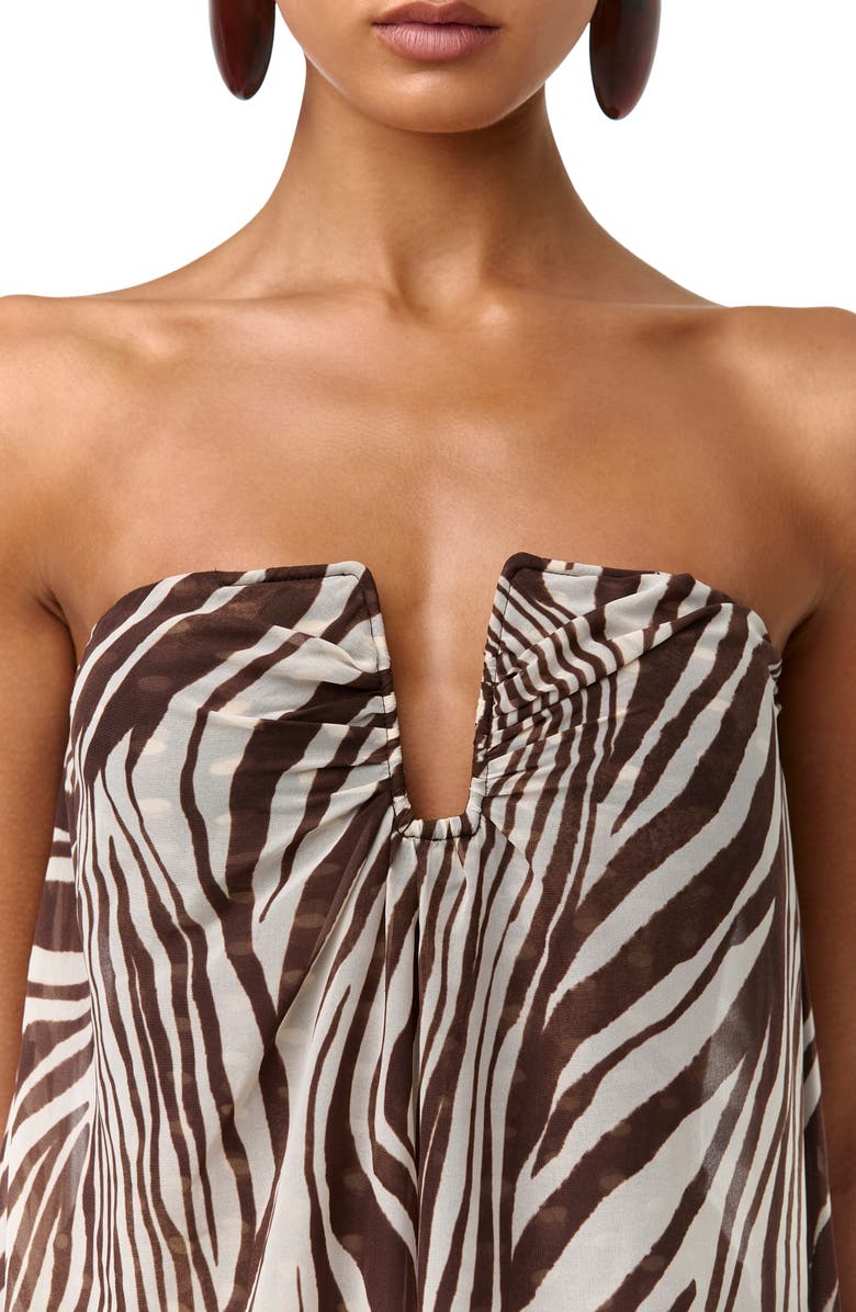 Naked Wardrobe Abstract Animal Print Strapless Wide Leg Chiffon Jumpsuit, Alternate, color, Wild Riviera