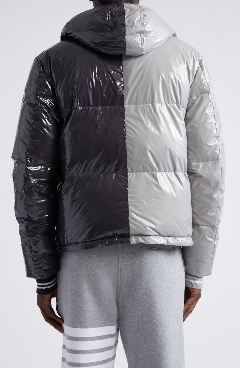 Thom Browne Colorblock Down Puffer Jacket with Removable Hood, Alternate, color, Light Grey