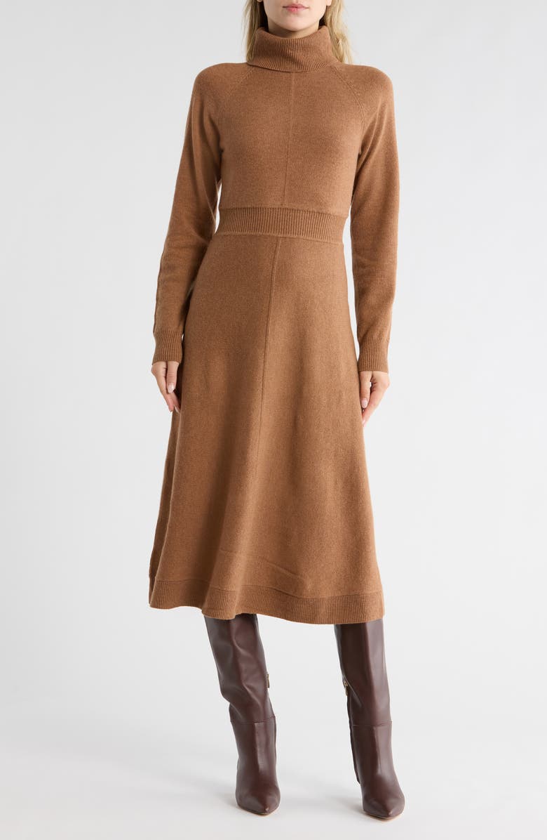 Derek Lam 10 Crosby Bethany Long Sleeve Wool Turtleneck Sweater Dress, Main, color, Mocha Mousse