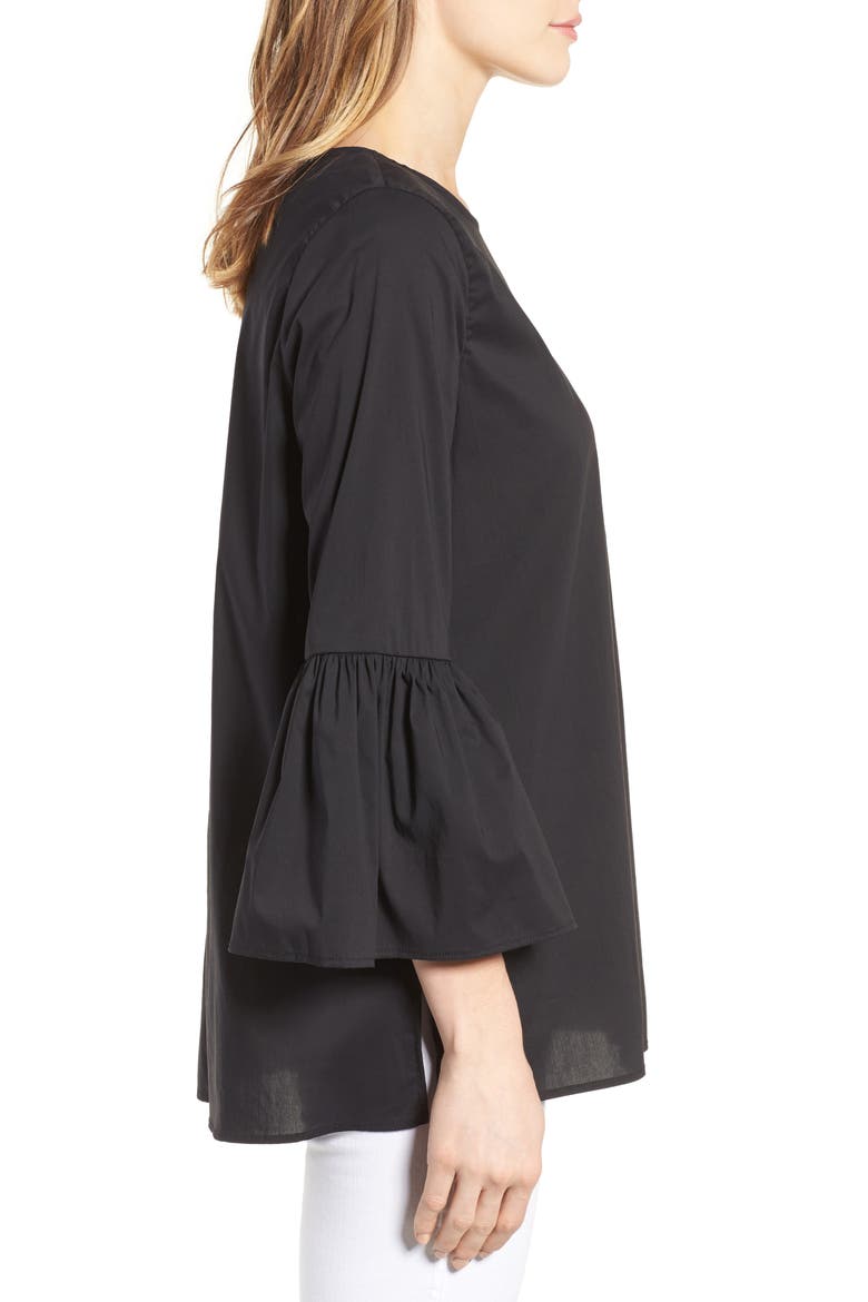 Gibson Bell Sleeve Poplin Top, Alternate, color, BLACK