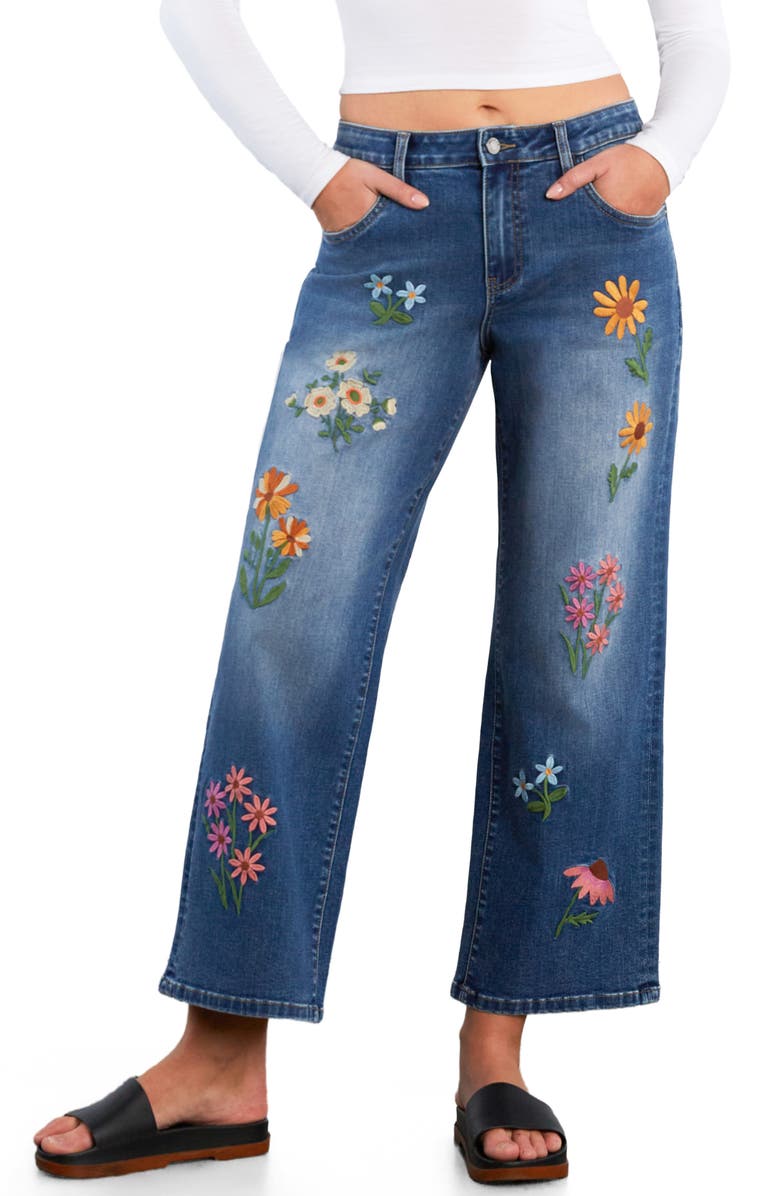 Billy T Meadow Kiss Floral Embroidered Ankle Straight Leg Jeans, Main, color, Shine Blue