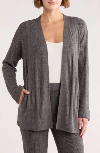 Barefoot Dreams ® Cozychic Ultra Lite® Variegated Rib Open Cardigan In Gray