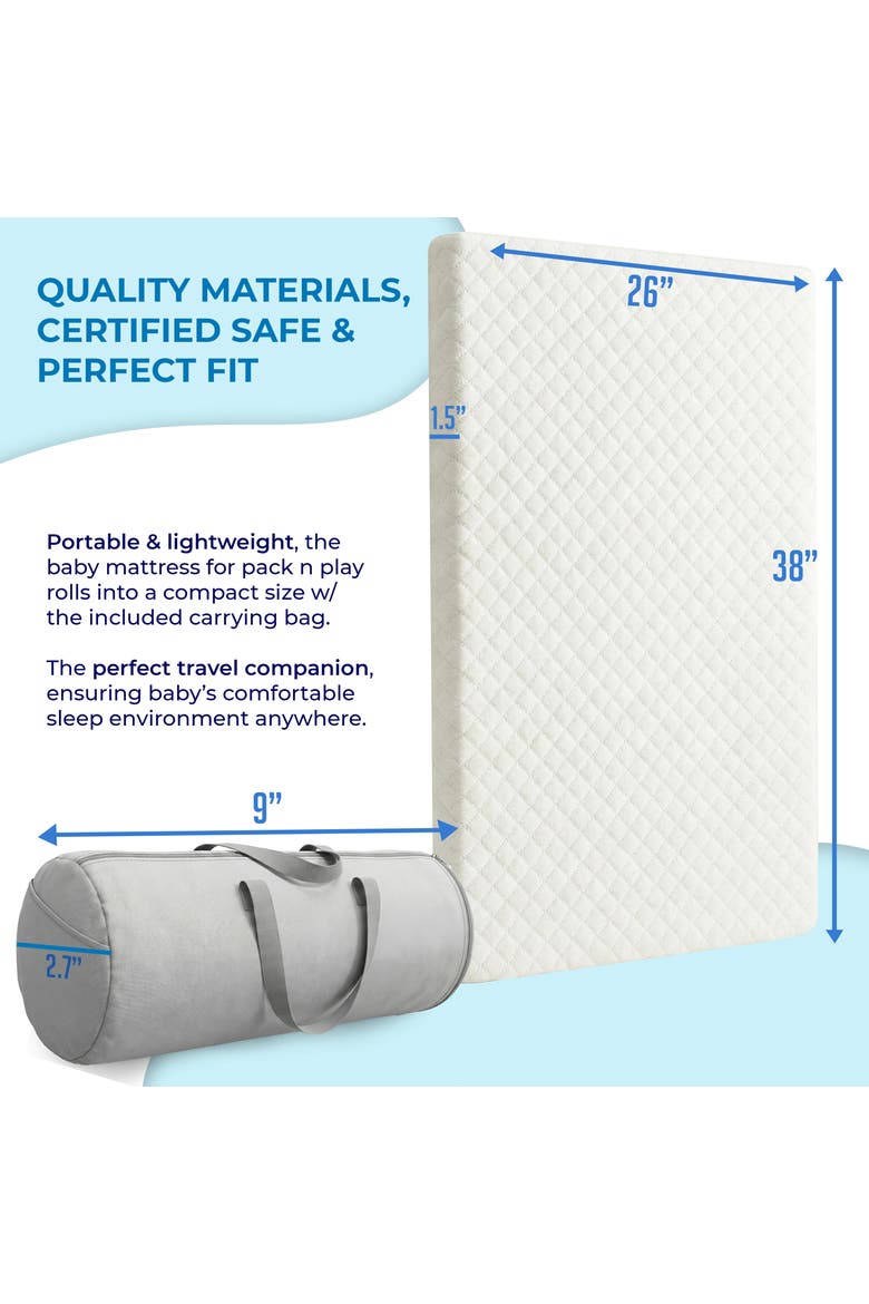 Pack and Play Mattress Washable Waterproof Hypoallergenic Topper, Alternate, color, White