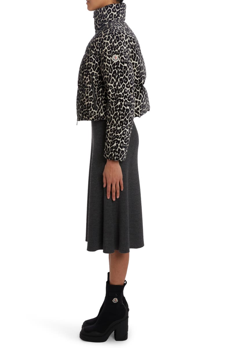 Moncler Sebou Leopard Print Crop Down Jacket, Alternate, color,