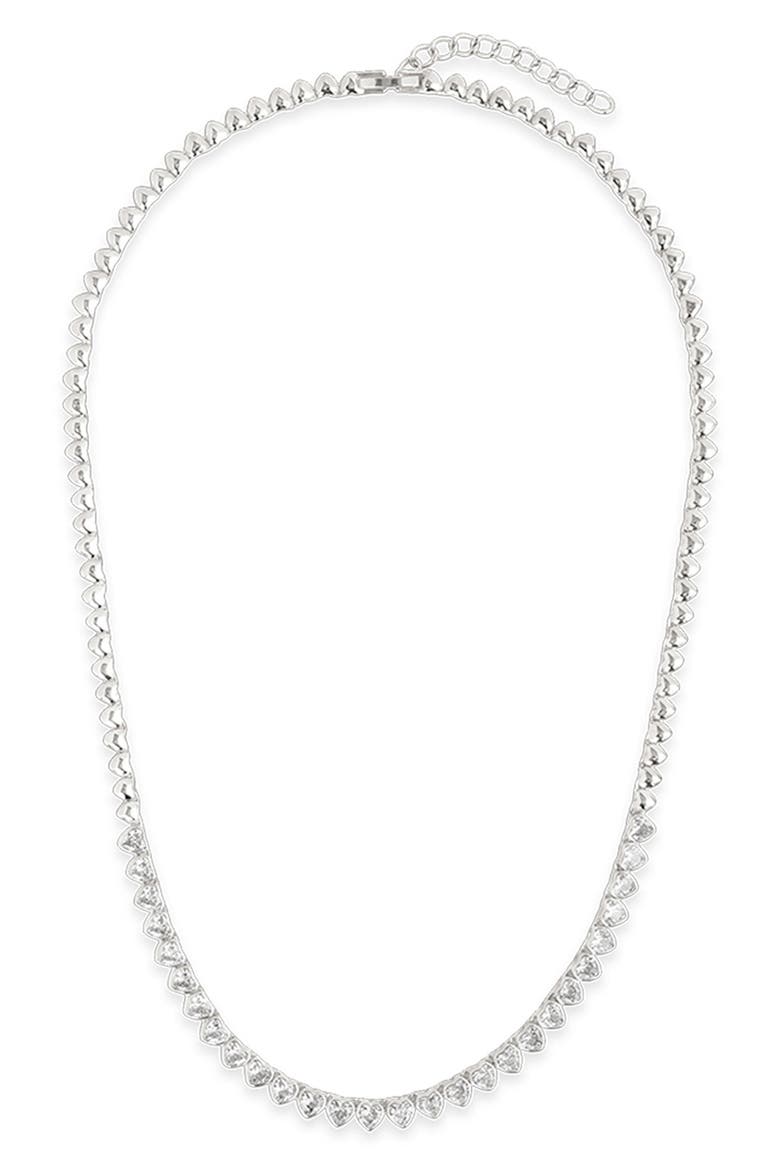 Stephanie Heart Cubic Zirconia Tennis Necklace, Main, color, SILVER