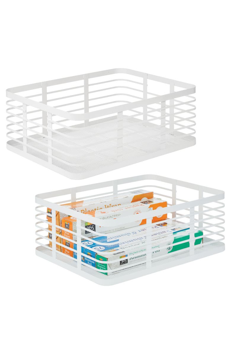 mDesign Metal Pantry Basket with Handles - Set of 2 - Matte White, Alternate, color, Matte White