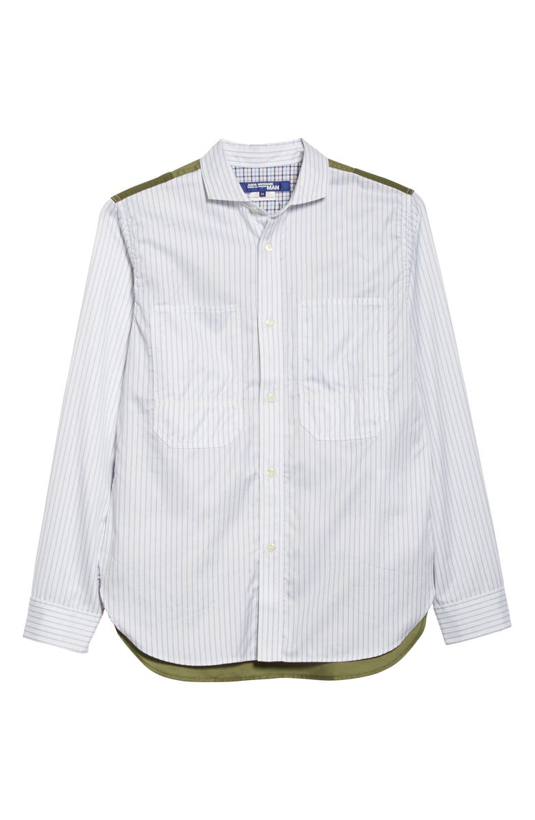 Junya Watanabe Contrast Back Stripe Long Sleeve Button-Up Shirt, Alternate, color, 