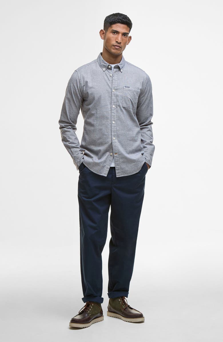 Barbour Huntly Mini Houndstooth Check Cotton Button-Down Shirt, Alternate, color, Navy