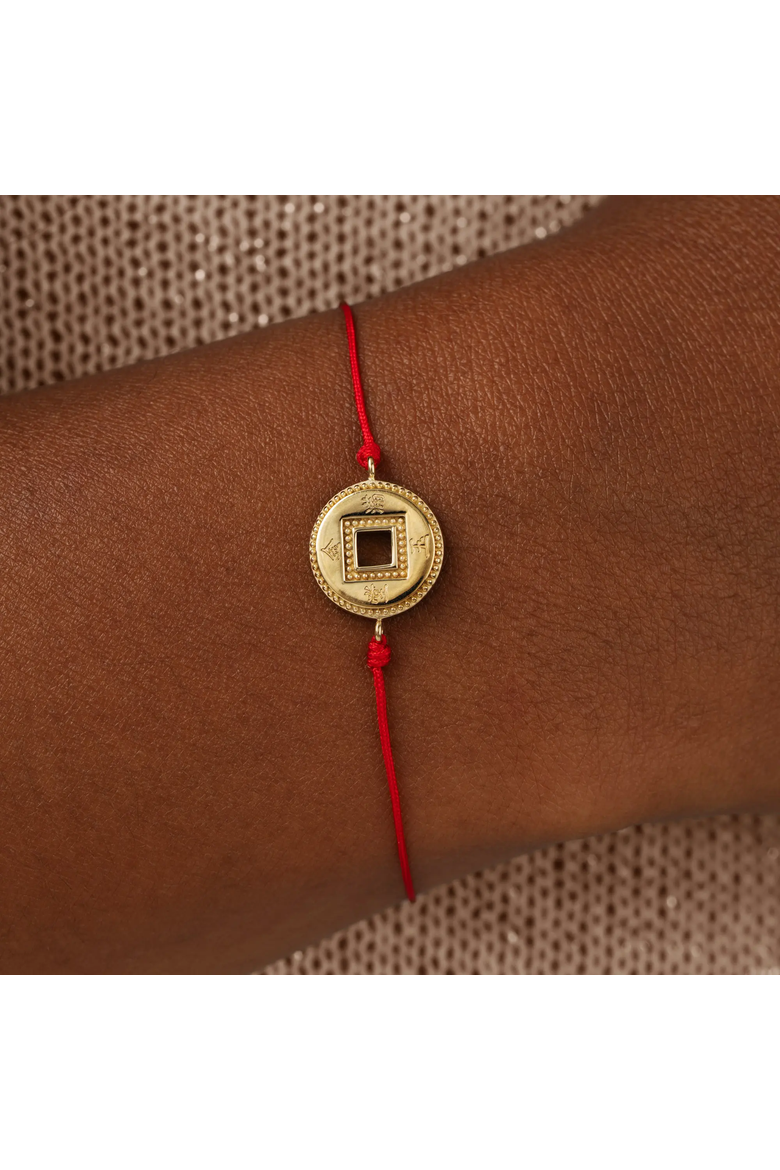 Endless Prosperity Red String Lucky Coin Bracelet, Alternate, color, Red/Gold