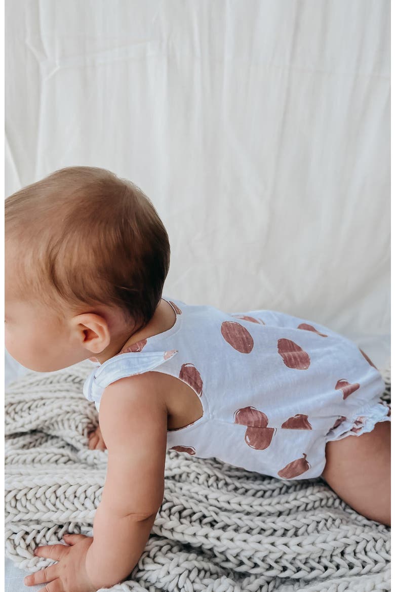 Polka Dot Organic Cotton Tie Shoulder Romper, Alternate, color, ADOBE DOT