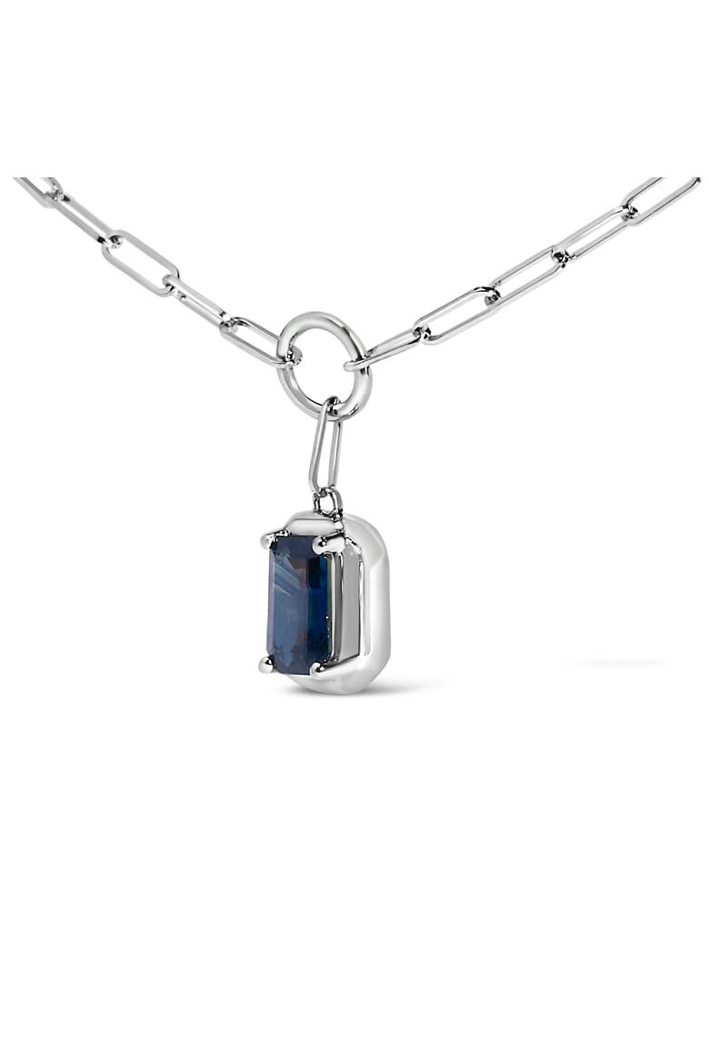 10K White Gold Emerald Cut 6x4 MM Blue Sapphire Solitaire Pendant Necklace, Alternate, color, White