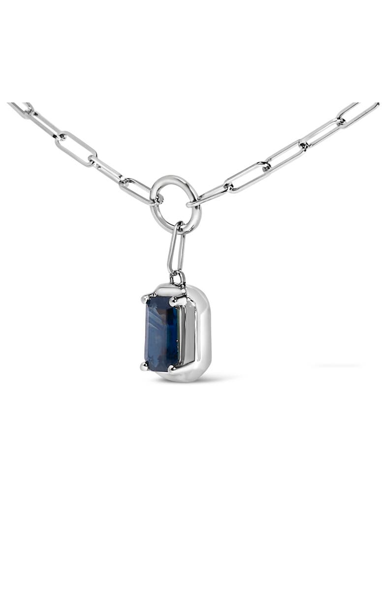 Haus of Brilliance 10K White Gold Emerald Cut 6x4 MM Blue Sapphire Solitaire Pendant Necklace, Alternate, color, White