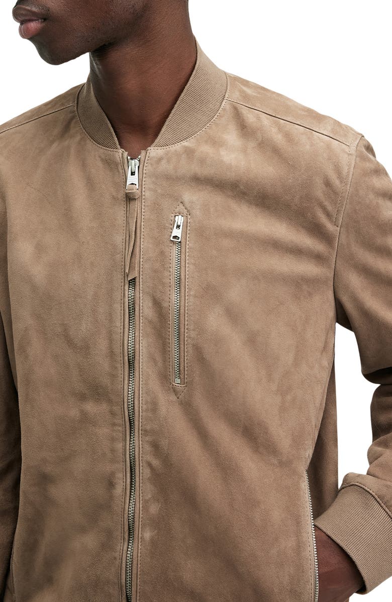 AllSaints Kemble Suede Bomber Jacket, Alternate, color, Acre Brown