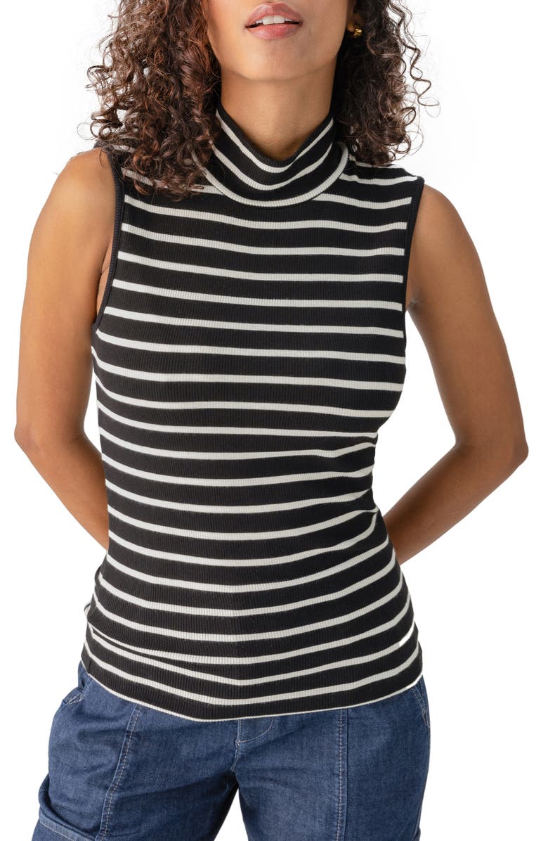 Sanctuary Essential Stripe Sleeveless Mock Neck Knit Top, Main, color, 